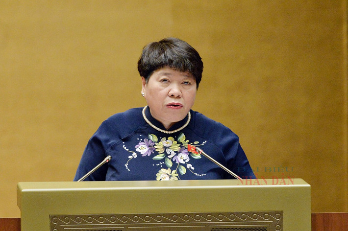 Chairwoman of the NA Committee for Social Affairs Nguyen Thuy Anh delivers a brief report verifying the Government’s report. Photo: Ho Long Vietnam completes 11 out of 20 gender equality targets: Minister -0